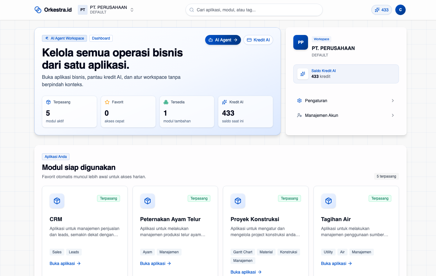 Pratinjau dashboard Orkestra.id